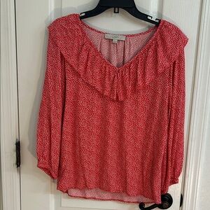 LOFT Women's Red Patterned Blouse